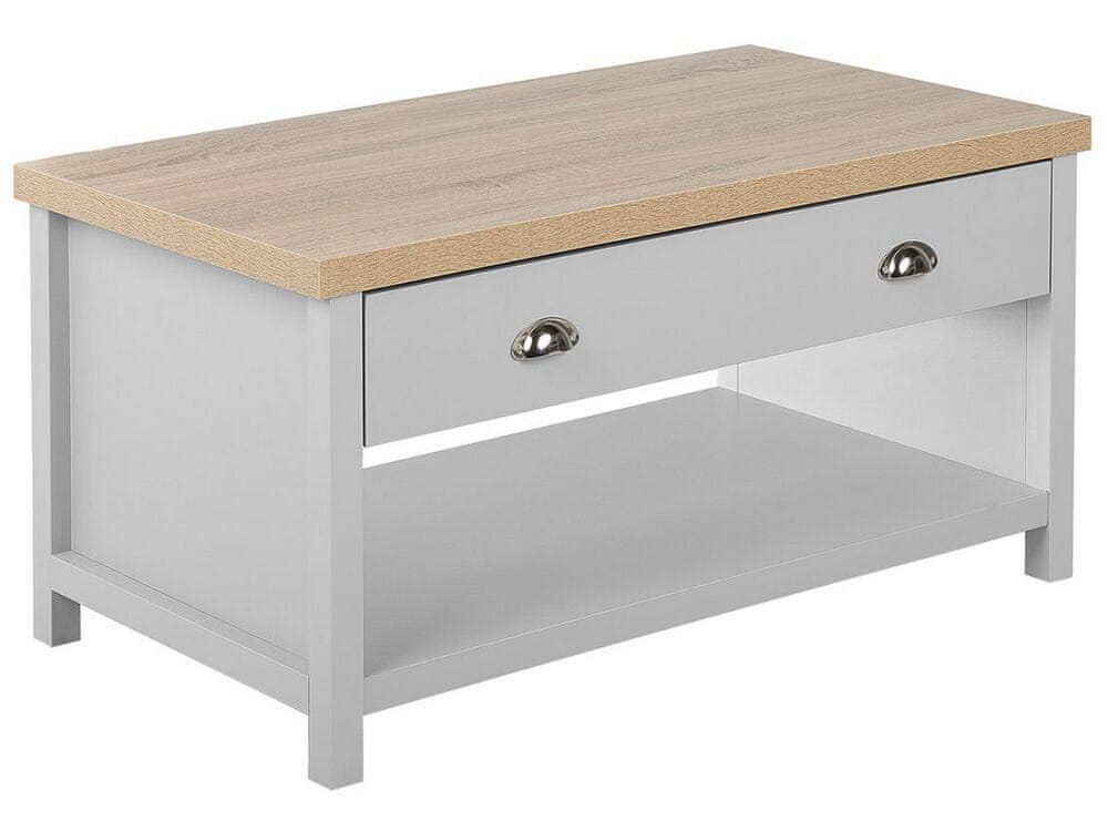 Beliani Konferenčný stolík so zásuvkou sivá/svetlé drevo CLIO